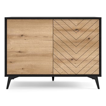 SELSEY Komoda dwudrzwiowa Boulia 104 cm czarna/dąb Evoke jodełka
