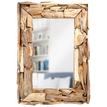 Lustro prostokątne w naturalnej drewnianej ramie wiszące ścienne łazienkowe do salonu 69x48,5 cm kod: O-569353