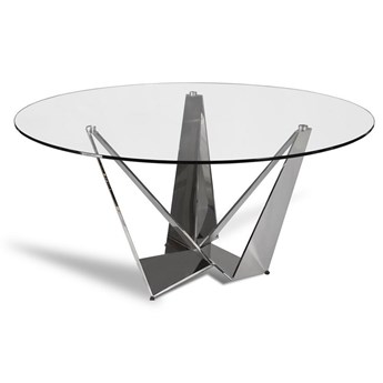 Okrągły , nowoczesny  stół szklany , srebrna podstawa FI 150  Klosen