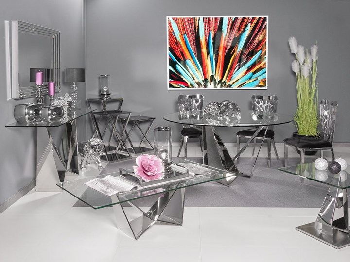 Nowoczesny stół szklany , srebrna podstawa 240 x 120 x 75 Klosen Wysokość 76 cm Stal Szkło Styl Glamour