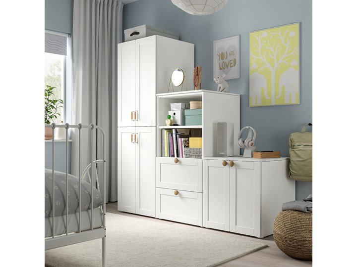IKEA SMÅSTAD / PLATSA Regał, Biały/biała rama, 180x57x181 cm Kategoria Zestawy mebli do sypialni