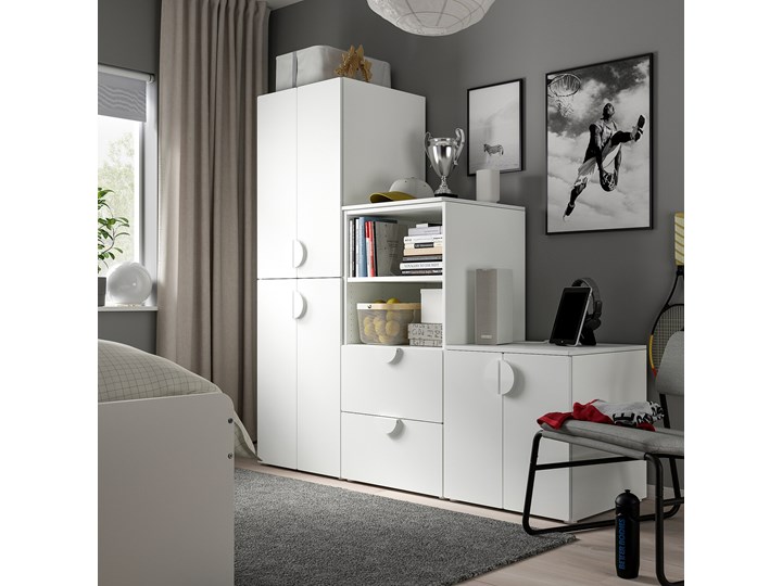 IKEA SMÅSTAD / PLATSA Regał, Biały/biały, 180x57x181 cm Kategoria Zestawy mebli do sypialni
