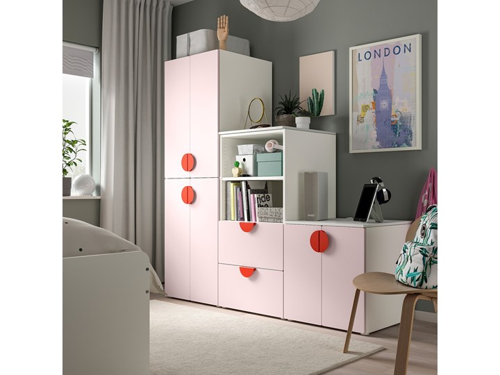 IKEA SMÅSTAD / PLATSA Regał, Biały/bladoróżowy, 180x57x181 cm Kategoria Zestawy mebli do sypialni