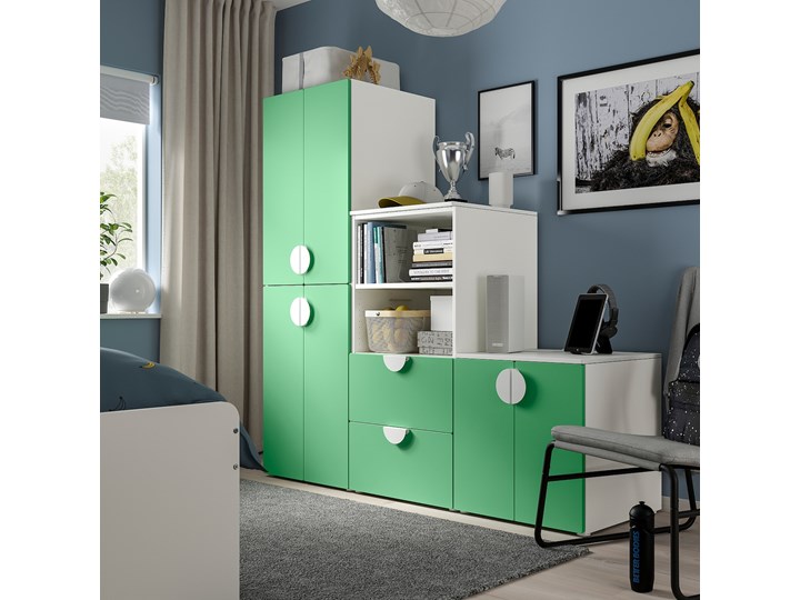 IKEA SMÅSTAD / PLATSA Regał, Biały/zielony, 180x57x181 cm Kategoria Zestawy mebli do sypialni