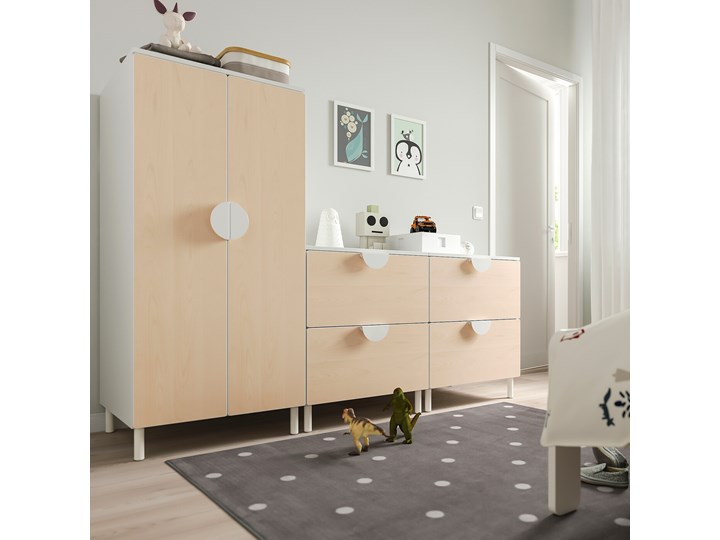 IKEA SMÅSTAD / PLATSA Szafa, Biały brzoza/z 2 komodami, 180x57x133 cm Kategoria Zestawy mebli do sypialni Kolor Beżowy