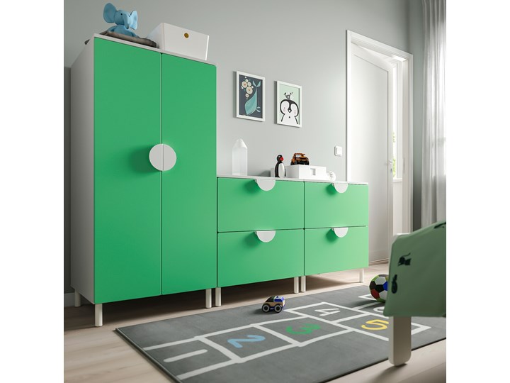 IKEA SMÅSTAD / PLATSA Szafa, Biały zielony/z 2 komodami, 180x57x133 cm Kategoria Zestawy mebli do sypialni