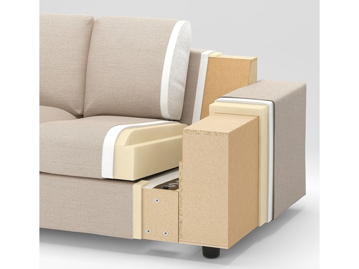 IKEA VIMLE Sofa 3-osobowa z szezlongiem, z szerokimi podłokietnikami/Hallarp beżowy, Wysokość z poduchami oparcia: 83 cm Prawostronne Szerokość 266 cm Nóżki Bez nóżek