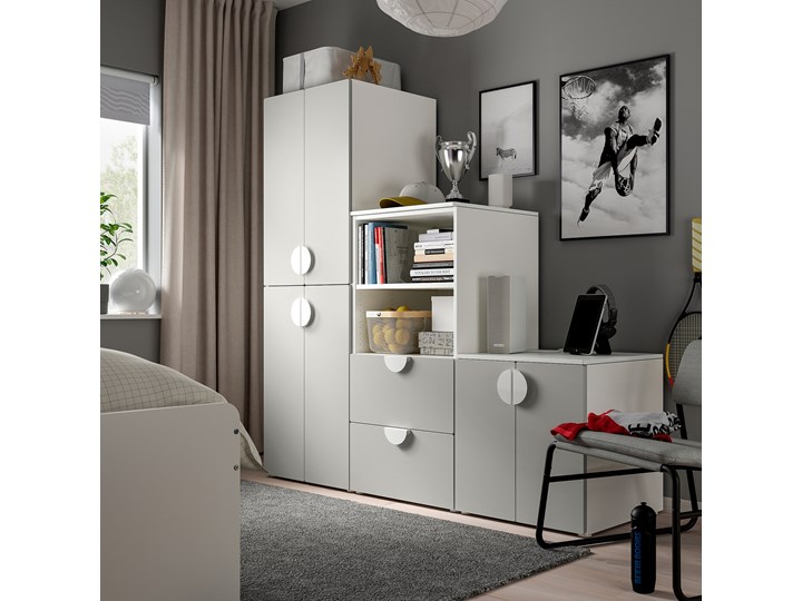 IKEA SMÅSTAD / PLATSA Regał, Biały/szary, 180x57x181 cm Kategoria Zestawy mebli do sypialni
