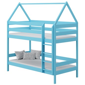 Niebieskie łóżko piętrowe domek ze stelażami - Zuzu 3X 190x90 cm