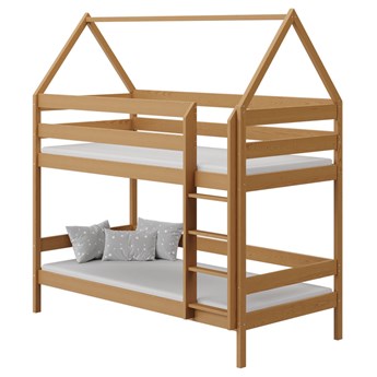 Podwójne piętrowe łóżko dziecięce domek z materacami, olcha - Zuzu 3X 190x90 cm