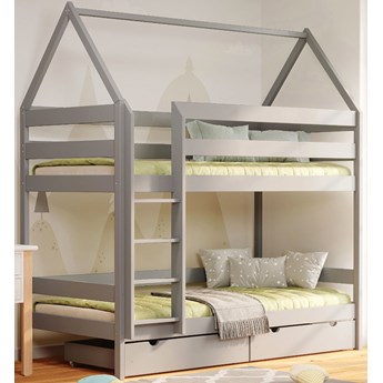 Szare łóżko drewniane dla rodzeństwa z szufladami - Zuzu 4X 180x90 cm