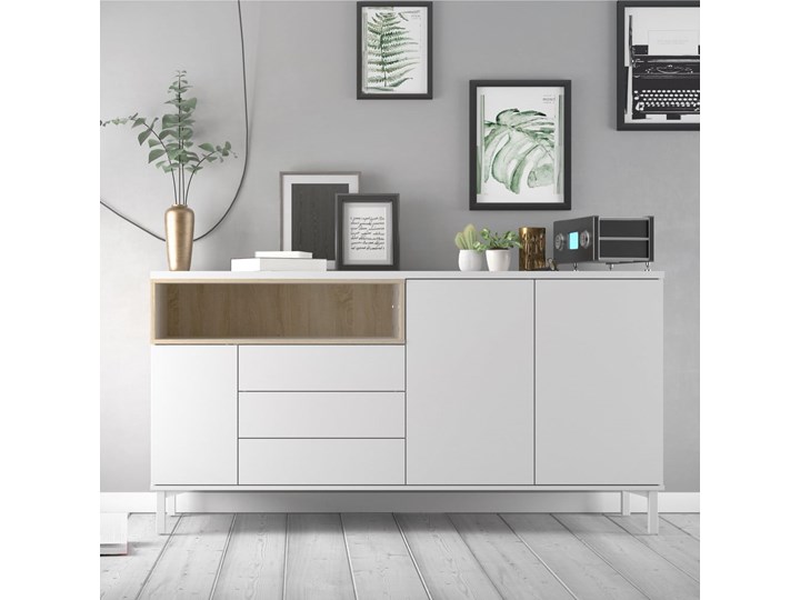 Biała komoda Tvilum Roomers Szerokość 176 cm Głębokość 49 cm Wysokość 90 cm Płyta MDF Z szufladami Kolor Biały