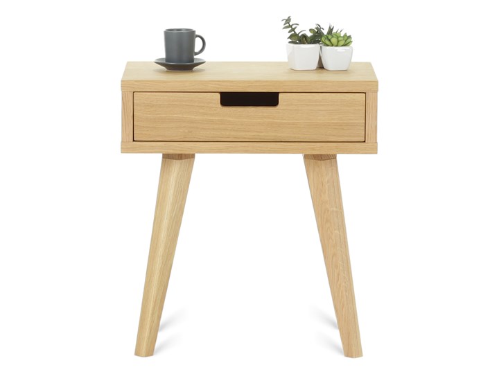 Stolik nocny dębowy Lea mini z szufladą - dębowy front Uniwersalne Drewno Pomieszczenie Sypialnia Wysokość 48 cm Nocne Głębokość 30 cm Szerokość 45 cm Typ Nocne