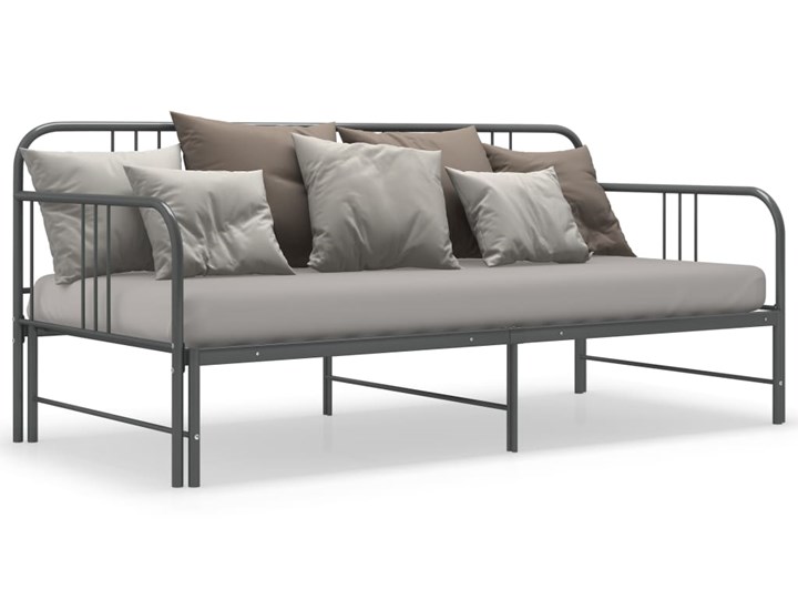 vidaXL Sofa z wysuwaną ramą łóżka, szara, metalowa, 90x200 cm Stała konstrukcja Głębokość 90 cm Powierzchnia spania 185x206 cm Styl Skandynawski