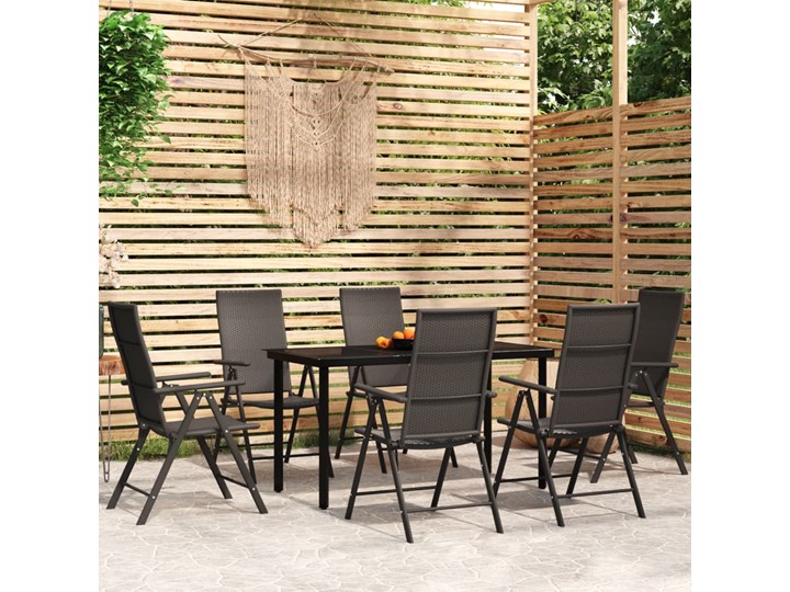 vidaXL 7-częściowy zestaw mebli ogrodowych, czarny Stoły z krzesłami Stal Aluminium Kategoria Zestawy mebli ogrodowych Rattan Styl Nowoczesny