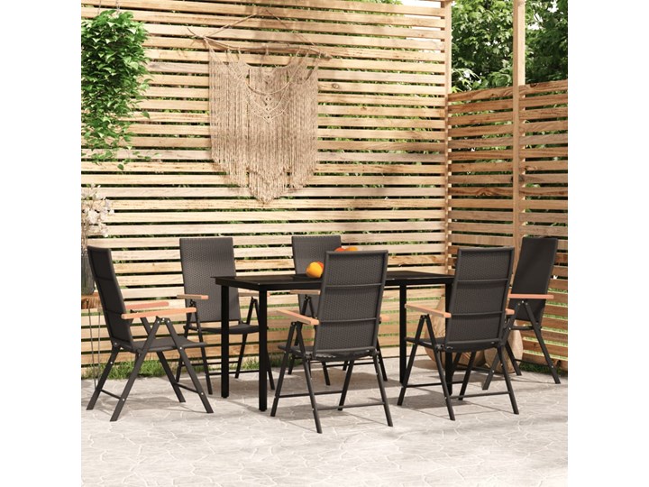 vidaXL 7-częściowy zestaw mebli ogrodowych, czarny Stoły z krzesłami Stal Aluminium Rattan Zawartość zestawu Stół Zawartość zestawu Krzesła