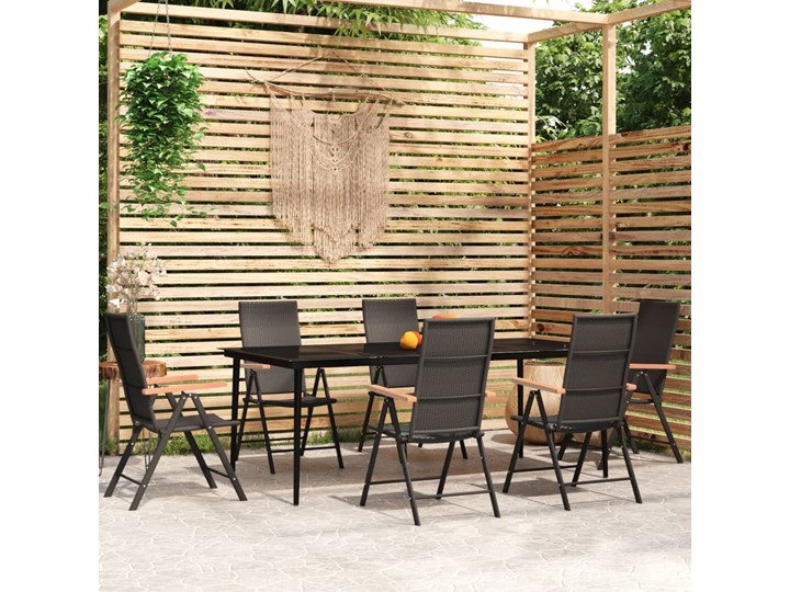 vidaXL 7-częściowy zestaw mebli ogrodowych, czarny Stal Zestawy obiadowe Aluminium Stoły z krzesłami Kategoria Zestawy mebli ogrodowych Rattan Zawartość zestawu Stolik