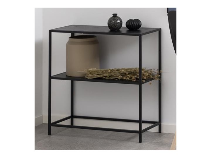 Loftowa konsola z półką Seaford w kolorze czarnym Pomieszczenie Salon Szerokość 77 cm Wysokość 79 cm Z szufladą Głębokość 35 cm Metal Drewno Styl Nowoczesny