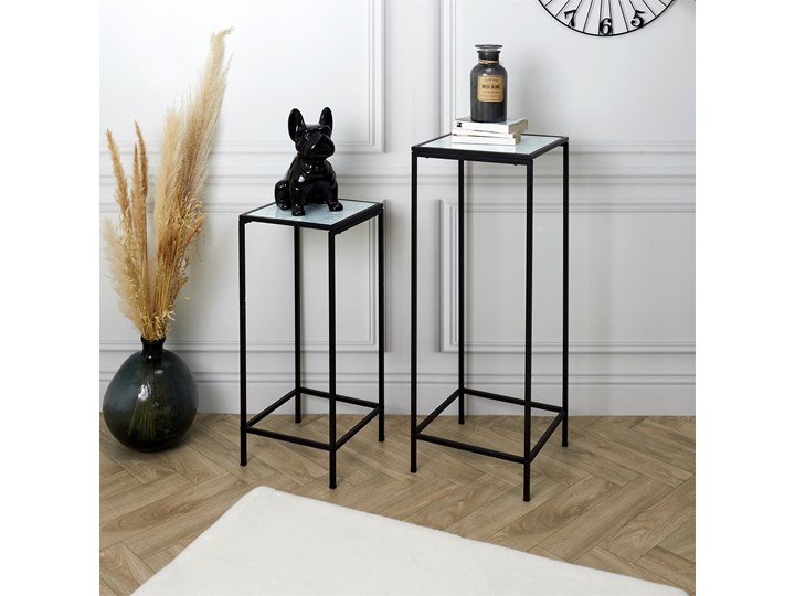 Zestaw 2 wysokich stolików pomocniczych - kwietniki Rosa Marble Wysokość 90 cm Szkło Zestaw stolików Długość 34 cm Szerokość 30 cm Wysokość 75 cm Długość 30 cm Szerokość 34 cm Marmur Metal Kategoria Stoliki i ławy