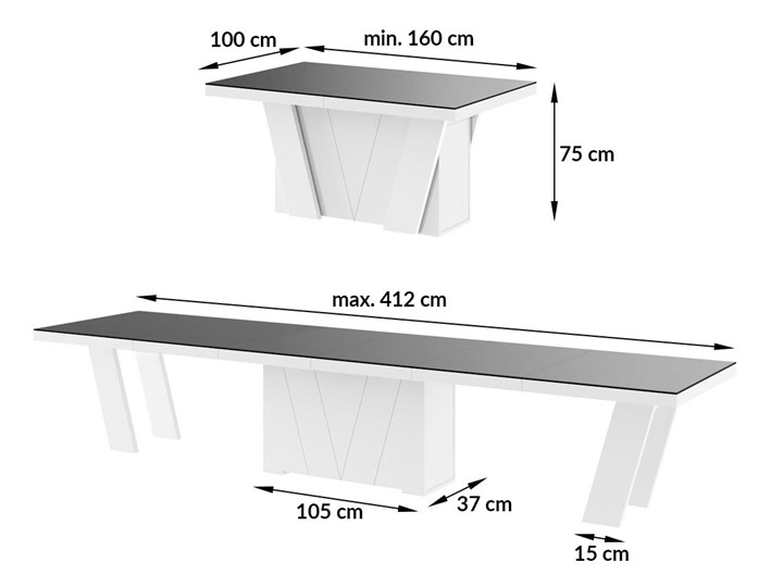 Stół w wysokim połysku Grande 160 rozkładany do 412 cm Płyta MDF Rozkładanie Rozkładane Szkło Styl Glamour