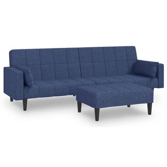 vidaXL 2-os. kanapa z 2 poduszkami i podnóżkiem, niebieska, tkanina