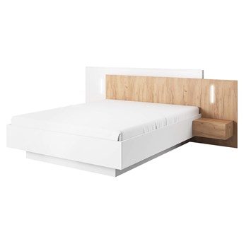 Łóżko z szafkami nocnymi (B) 3D biały 160x200 / dąb craft złoty