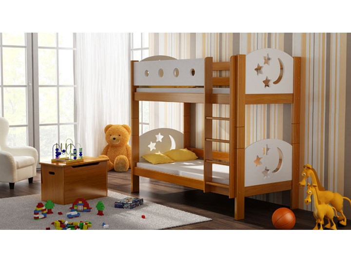 Niebieskie piętrowe łóżko do sypialni dziecięcej - Mimi 3X 180x90 cm Rozmiar materaca 90x180 cm Drewno Łóżko piętrowe Płyta meblowa Płyta MDF Kategoria Łóżka dla dzieci