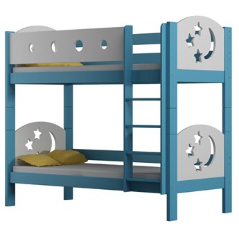 Niebieskie sosnowe łóżko piętrowe z gwiazdkami - Mimi 3X 190x80 cm