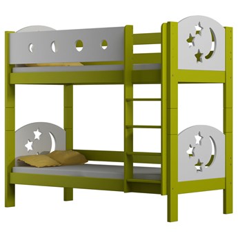Zielone dziecięce łóżko piętrowe z zagłówkami w gwiazdki - Mimi 3X 190x80 cm