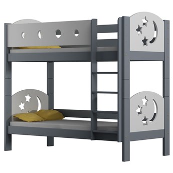 Szare piętrowe łóżko z materacami w komplecie - Mimi 3X 190x90 cm