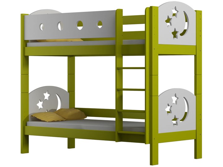 Zielone łóżko piętrowe z barierkami i drabinką - Mimi 3X 190x90 cm
