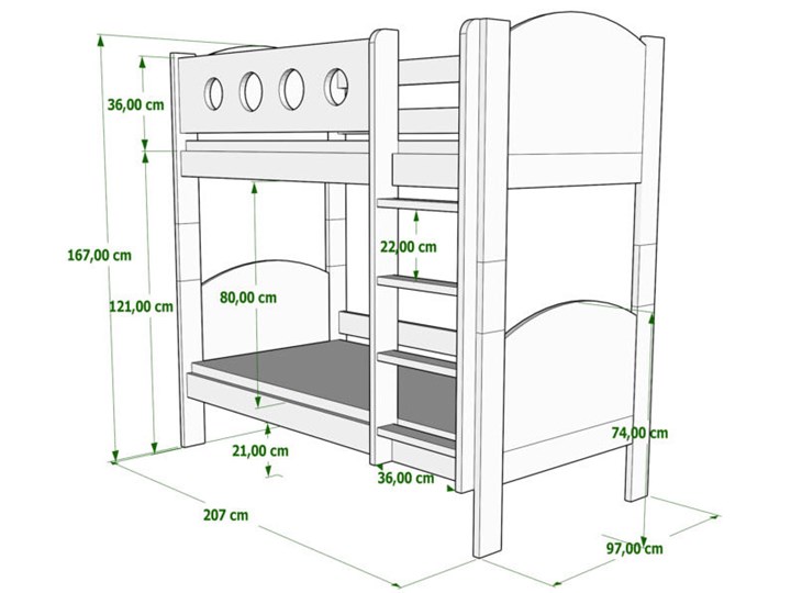 Niebieskie piętrowe łóżko z księżycem w zagłówku - Mimi 3X 200x90 cm Łóżko piętrowe Płyta meblowa Płyta MDF Drewno Rozmiar materaca 90x200 cm