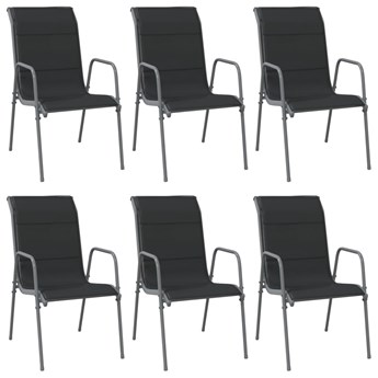 vidaXL Krzesła ogrodowe, 6 szt., stal i tworzywo textilene, czarne