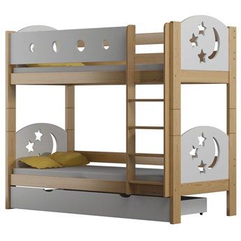 Drewniane łóżko z materacami i szufladą, sosna - Mimi 4X 190x80 cm