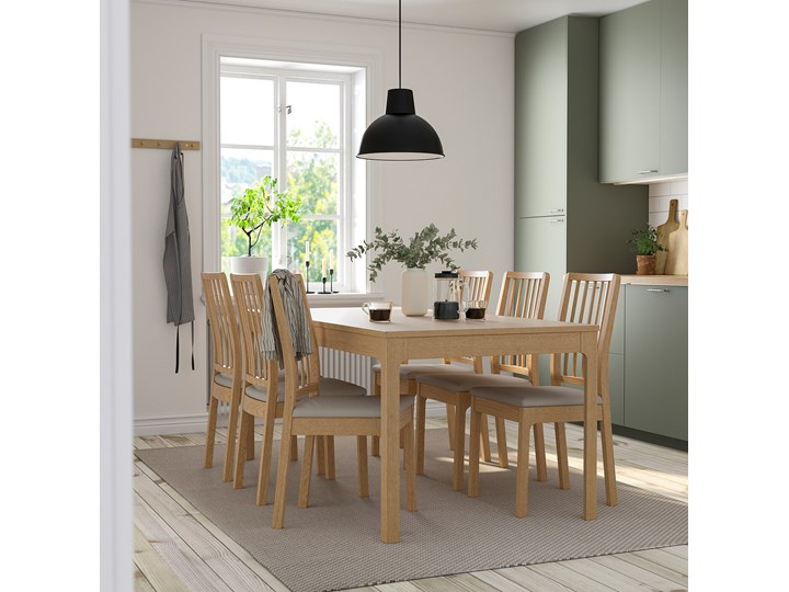 IKEA EKEDALEN / EKEDALEN Stół i 6 krzeseł, dąb imit. dębu/Orrsta jasnoszary, 180/240 cm Kategoria Stoły z krzesłami Kolor Beżowy