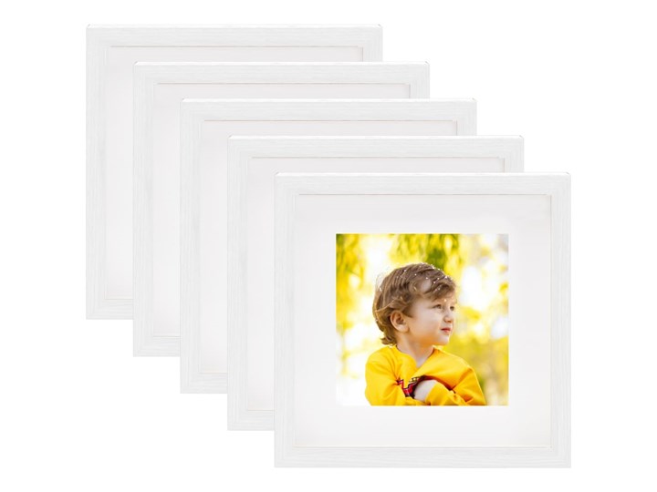 vidaXL Ramki 3D na zdjęcia 20x20 cm, 5 szt., białe, 28x28 cm Tworzywo sztuczne Drewno Stojak na zdjęcia Pomieszczenie Sypialnia