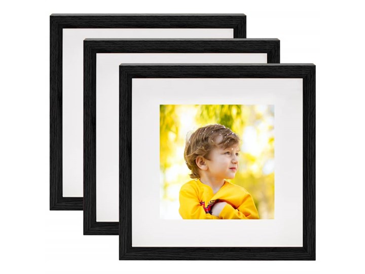 vidaXL Ramki 3D na zdjęcia 20x20 cm, 3 szt., czarne, 28x28 cm Stojak na zdjęcia Tworzywo sztuczne Drewno Pomieszczenie Salon Kolor Czarny