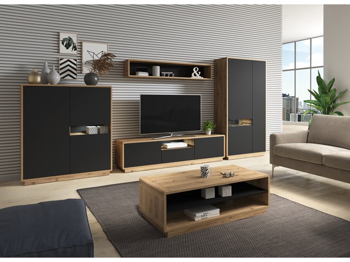 SELSEY Półka ścienna Purnia 150 cm dąb Taurus/czarna Drewno Płyta MDF Stal Płyta meblowa Metal Pomieszczenie do kuchni
