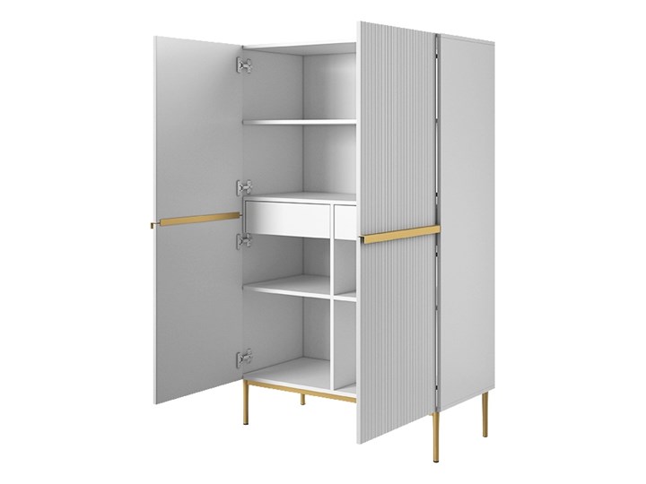 BOGART. Kredens Nicole biały mat / złote nóżki Głębokość 45 cm Płyta MDF Pomieszczenie Sypialnia Szerokość 100 cm Wysokość 160 cm Styl Nowoczesny