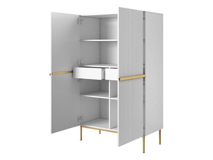 BOGART. Kredens Nicole biały mat / złote nóżki Wysokość 160 cm Płyta MDF Szerokość 100 cm Głębokość 45 cm Pomieszczenie Sypialnia Styl Glamour