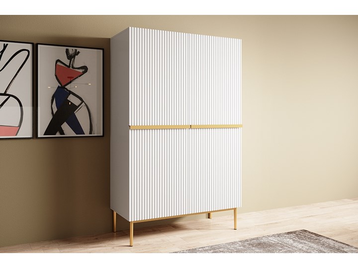 BOGART. Kredens Nicole biały mat / złote nóżki Wysokość 160 cm Pomieszczenie Sypialnia Głębokość 45 cm Szerokość 100 cm Płyta MDF Styl Nowoczesny