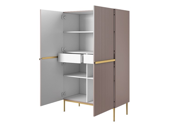 BOGART. Kredens Nicole antyczny róż MDF / złote nóżki Płyta MDF Wysokość 160 cm Głębokość 45 cm Szerokość 100 cm Kolor Złoty Pomieszczenie Sypialnia