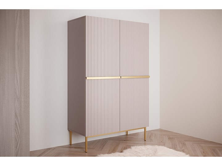 BOGART. Kredens Nicole antyczny róż MDF / złote nóżki Płyta MDF Wysokość 160 cm Szerokość 100 cm Głębokość 45 cm Styl Glamour Pomieszczenie Sypialnia