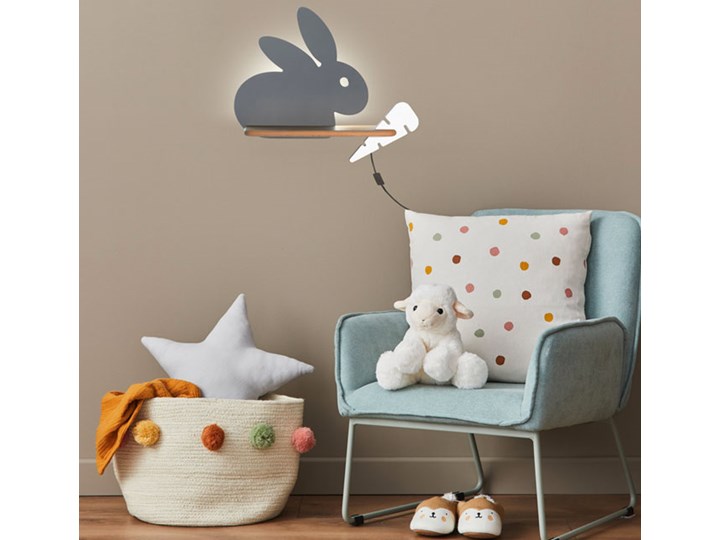 Szaro-biała lampka nocna w kształcie królika z wtyczką - K028-Fifi Kolor Biały Kinkiet Lampa stojąca Kategoria Lampy dziecięce