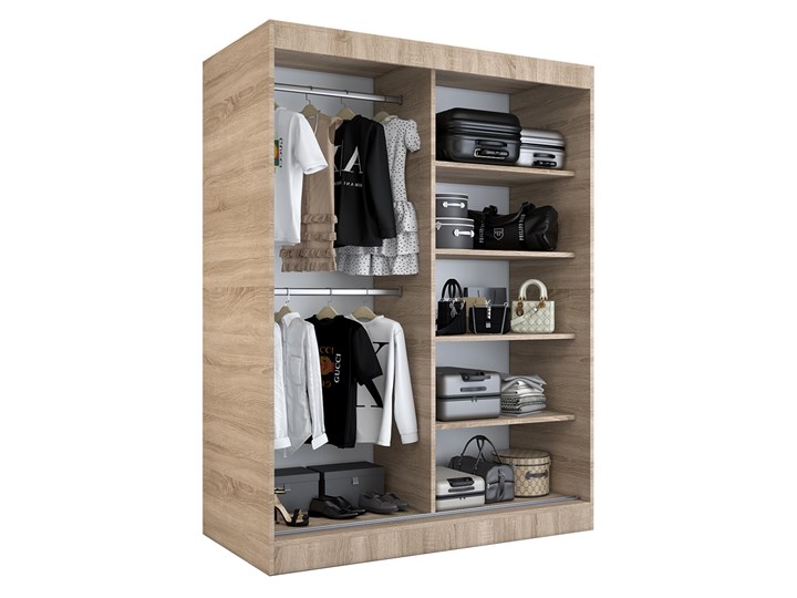 Biała szafa przesuwna z lustrem 150 cm - Edna 4X Płyta laminowana Głębokość 60 cm Metal Płyta MDF Drewno Wysokość 200 cm Styl Glamour