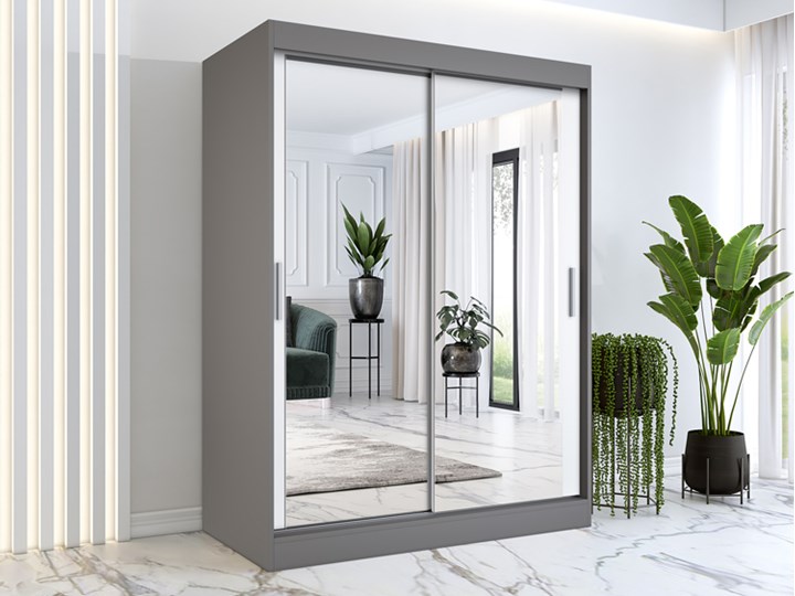 Szafa przesuwna z lustrem 150 cm antracyt + biały - Edna 4X Wysokość 200 cm Metal Płyta laminowana Głębokość 60 cm Płyta MDF Drewno Pomieszczenie Przedpokój