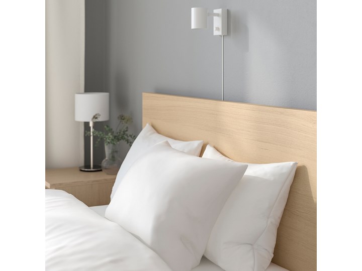 IKEA MALM Rama łóżka, wysoka, Okleina dębowa bejcowana na biało, 120x200 cm Drewno Kolor Beżowy