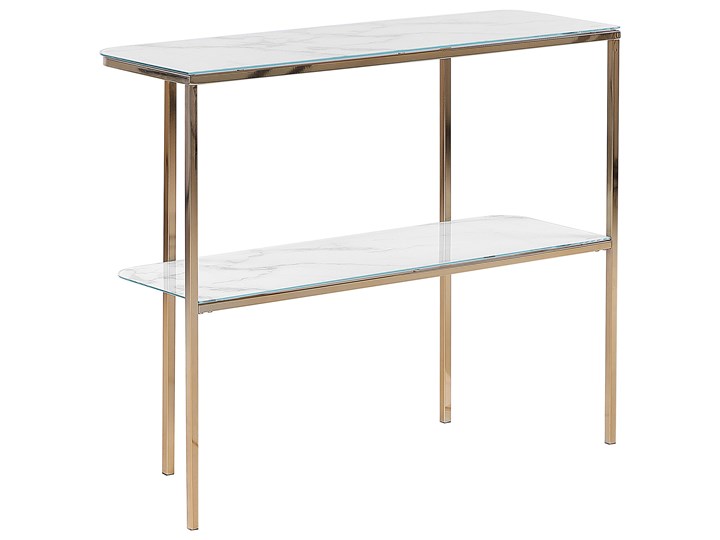 Beliani Konsola biały złoty szkło stal 100 x 33 cm efekt marmuru szkło hartowane styl nowoczesny glamour salon sypialnia korytarz Szerokość 100 cm Metal Z półką Stal nierdzewna Pomieszczenie Przedpokój Kategoria Konsole