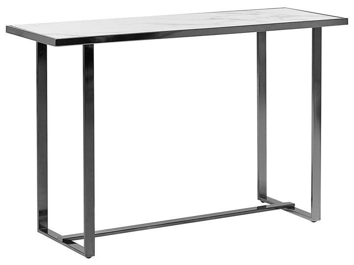 Beliani Konsola biały srebrny szkło stal 120 x 40 cm efekt marmuru szkło hartowane styl nowoczesny glamour salon sypialnia korytarz Szerokość 120 cm Metal Stal nierdzewna Pomieszczenie Przedpokój