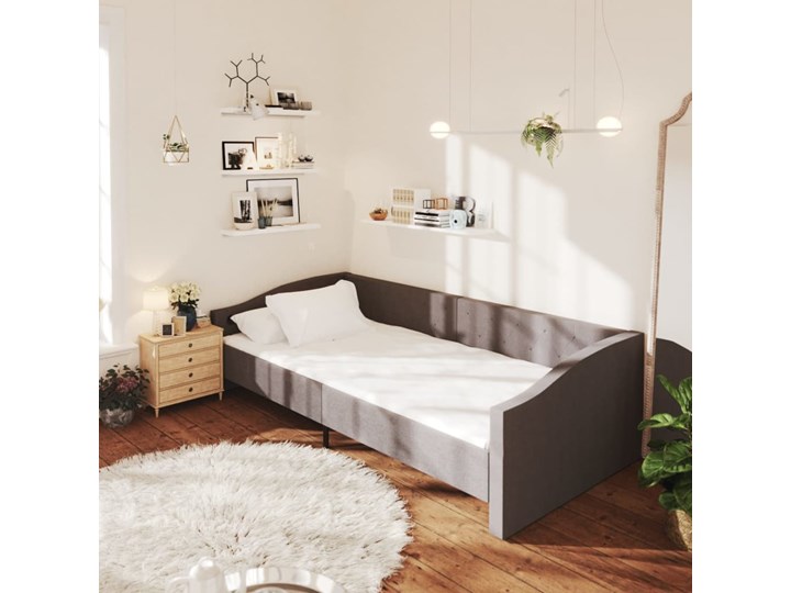 vidaXL Rama łóżka, USB, ciemnoszara, tapicerowana tkaniną, 90x200 cm Łóżko tapicerowane Drewno Zagłówek Z zagłówkiem